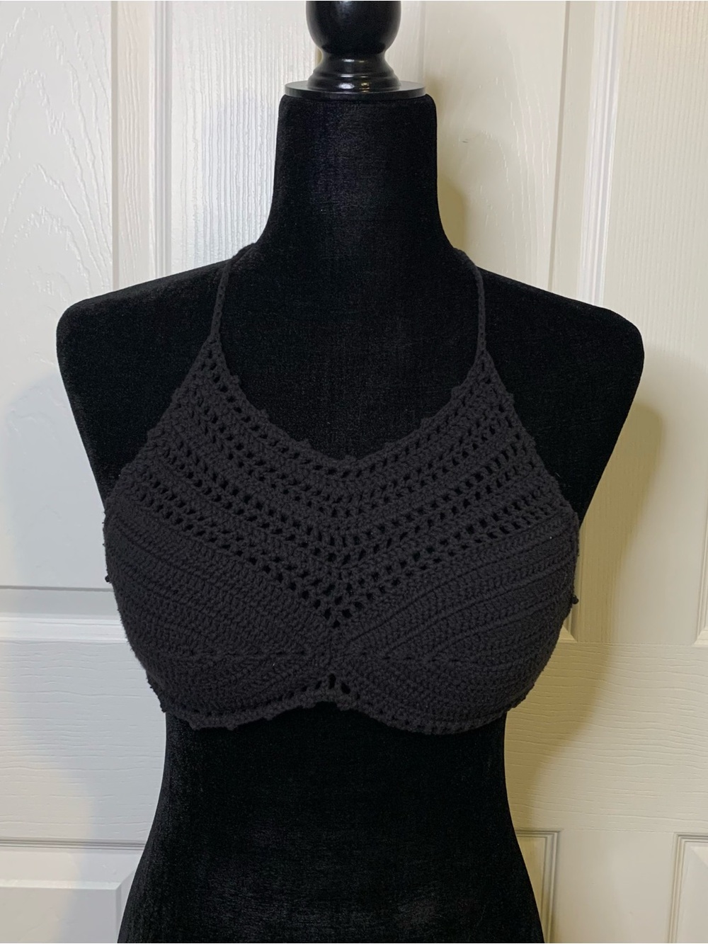 Black Crochet Halter Bralette Swim Top